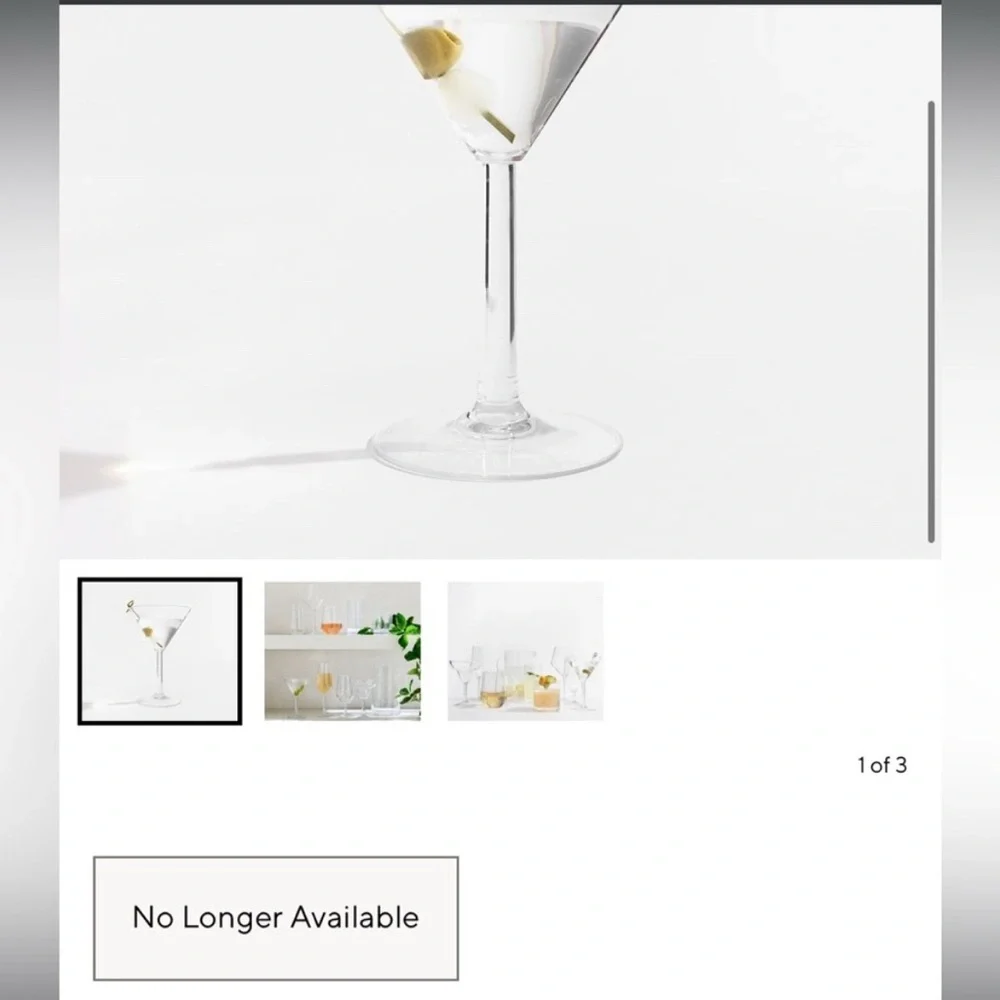 Pottery Barn Clear Martini Glasses for pool safety- Set of 2